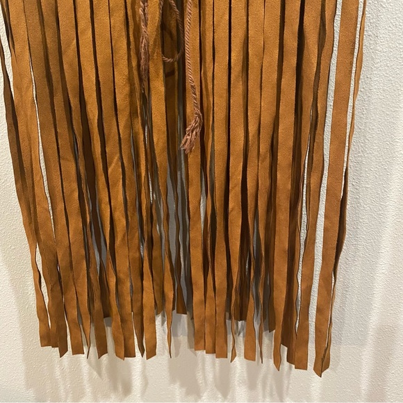 Sea Gypsies Faux Suede Lace Up Corset Fringe Top Tan Brown Size Small - Picture 3 of 7